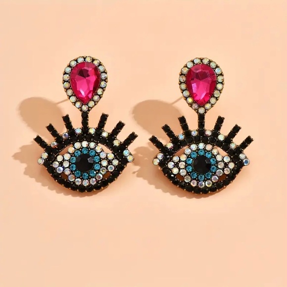 Eye Pattern Rhinestone Earrings - Picture 3 of 6